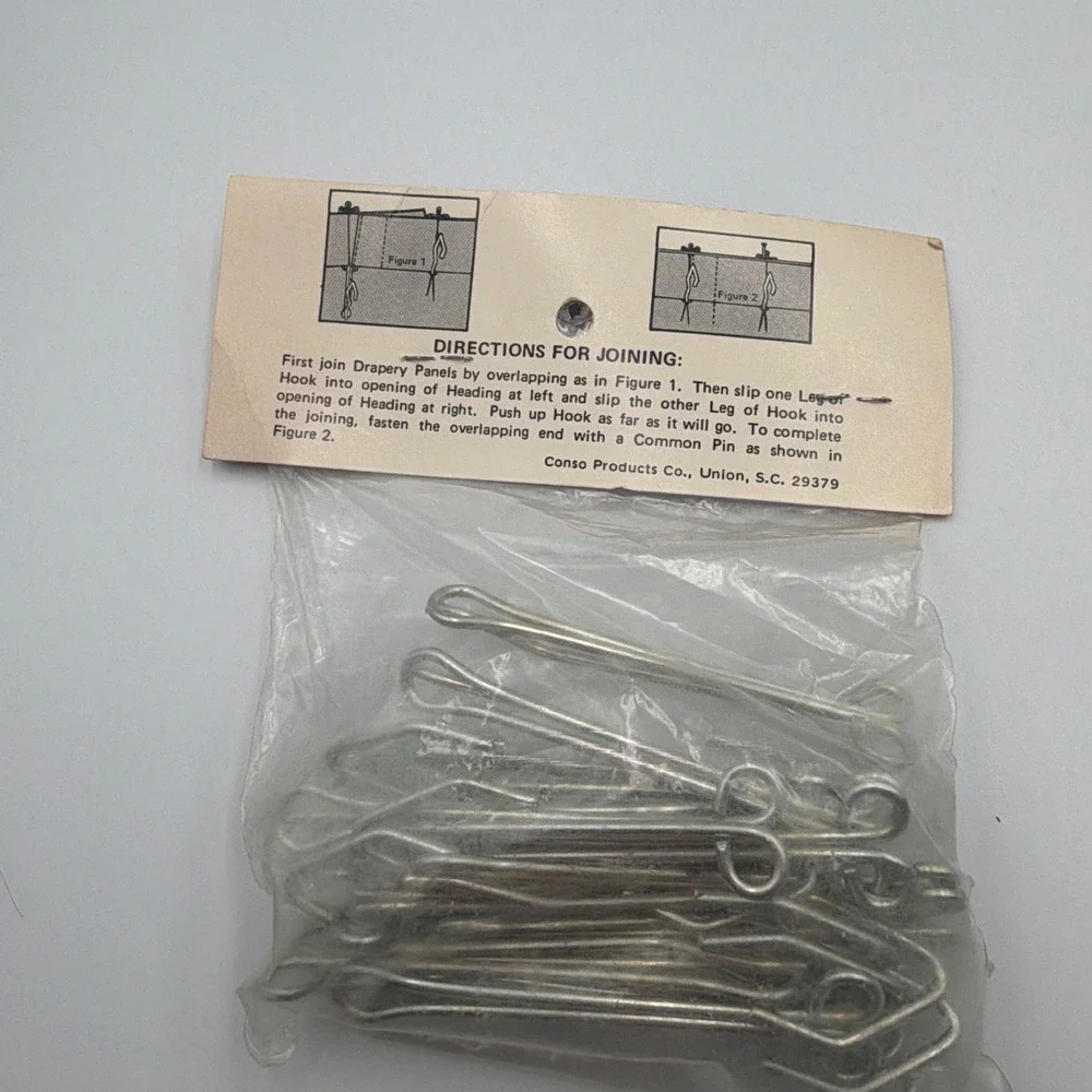 Conso Slip On Drapery Hooks 14ct Silver Metal Vintage Style 32061 1/8 Drop 4.5